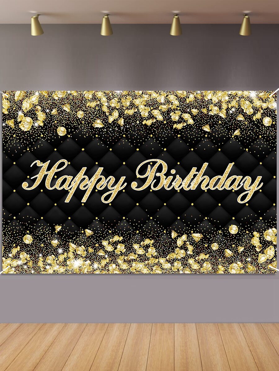 1 pieza Banner de color metálico de fiesta de cumpleaños - Negro - Ver 1