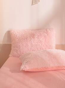 Plush Plain Color Duvet Cover Set Without Filler - Coral Pink - View 4