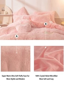 Plush Plain Color Duvet Cover Set Without Filler - Coral Pink - View 6