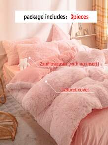 Plush Plain Color Duvet Cover Set Without Filler - Coral Pink - View 8