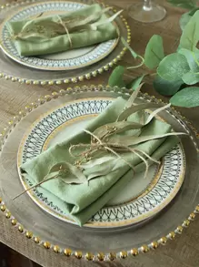 1 pieza Servilleta de tela liso - Verde - Ver 1