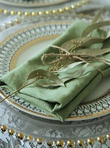 1 pieza Servilleta de tela liso - Verde - Ver 3