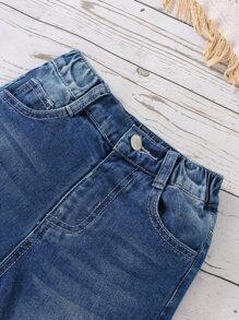 Toddler Boys Single Button Cat Scratch Straight Leg Jeans - Medium Wash - View 4