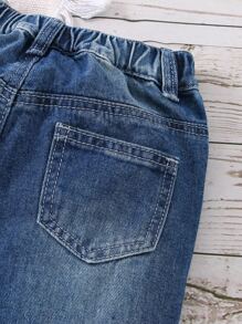 Toddler Boys Single Button Cat Scratch Straight Leg Jeans - Medium Wash - View 6