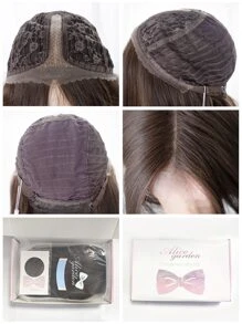 alicegarden 前方的花邊較長，自然呈波浪狀，假髮中間分叉。 T型蕾絲13*4*1棕色22吋半編織日常自然光滑逼真假髮（含蕾絲貼和髮網）。