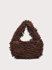 Solid Fluffy Soft Candy Color Satchel Bag, Y2K Style Women Handbags, Vacation Travel Purse For Girls, Cute Charm Clutch,Mop Shoulder Bags - Coffee Brown - View 1