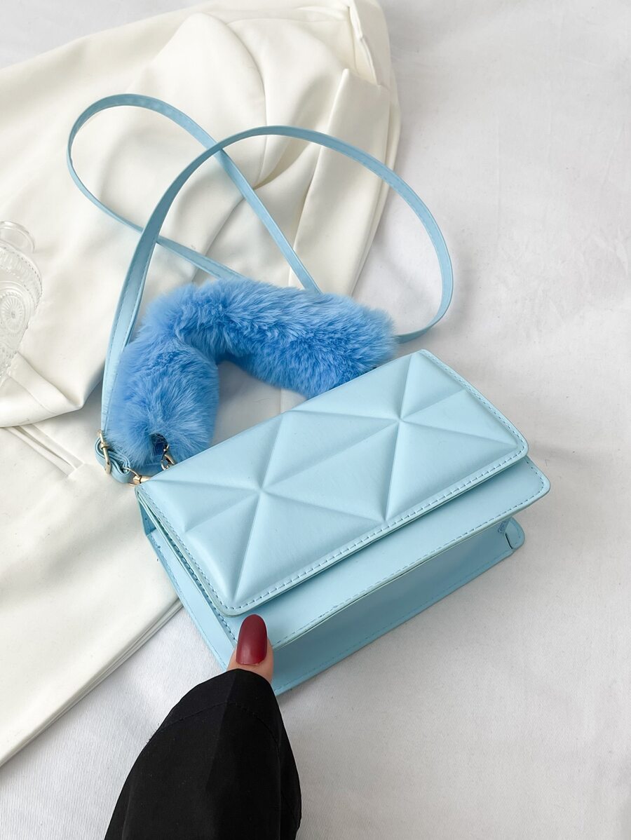 迷你幾何衍縫翻蓋方包 - 淺藍色 - 查看 1