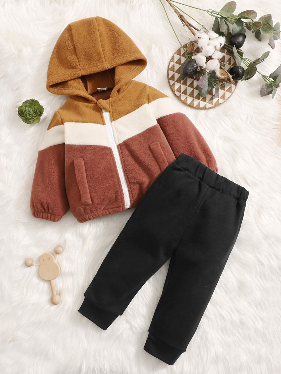 Baby Cut And Sew Zip Up Hooded Jacket & Sweatpants - Multicolor - View 1