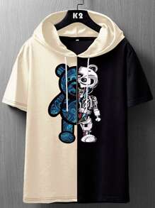 Manfinity EMRG 男士撞色小熊印花抽繩連帽T恤