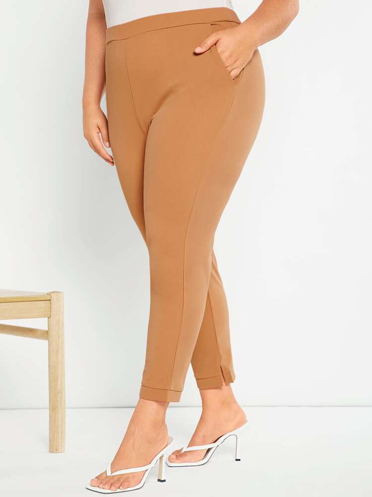 SHEIN Essnce Pantalon unicolore fendu - Camel - Voir 5