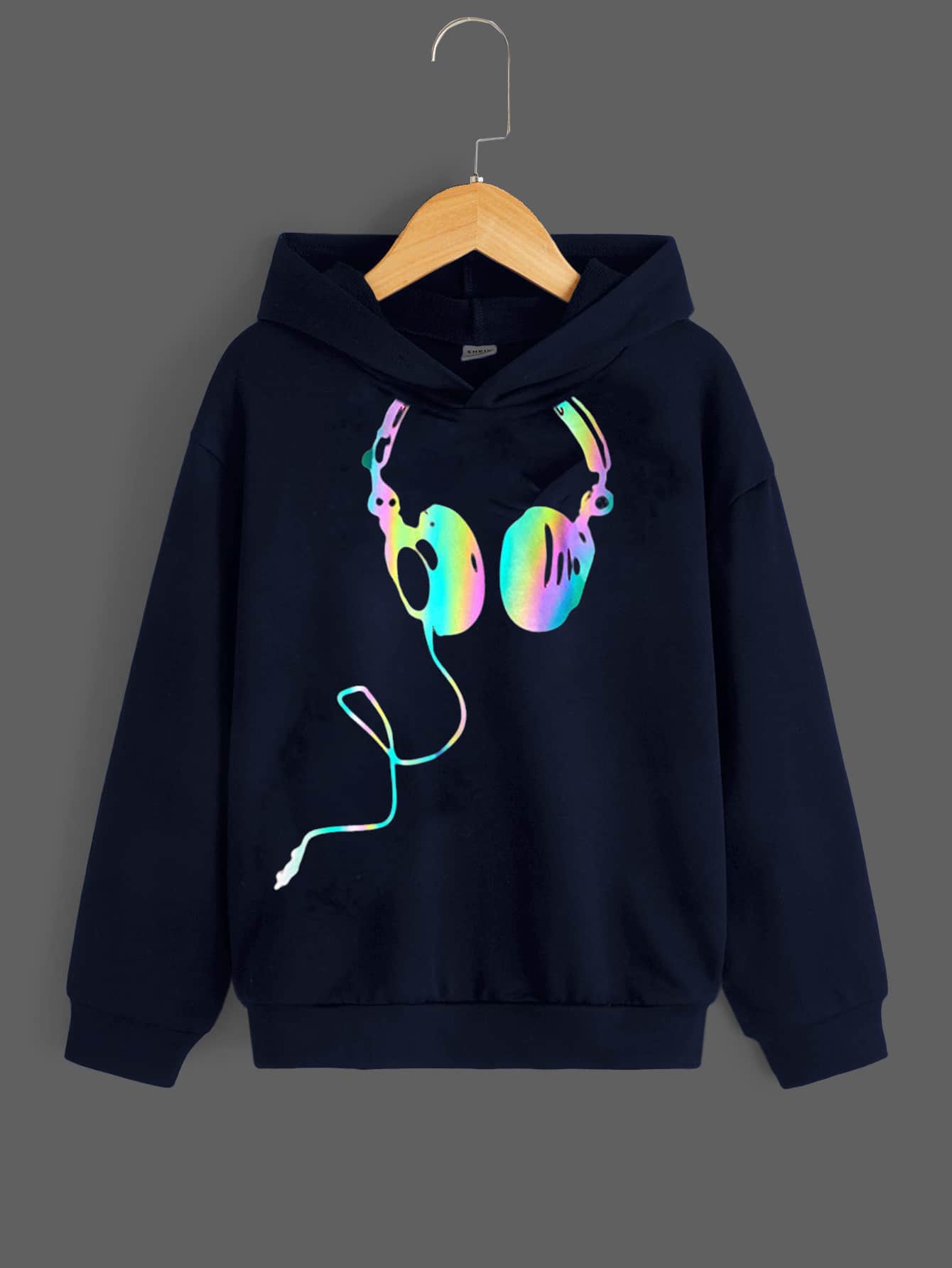 SHEIN Tween Boy Reflective Drop Shoulder Graphic Sweatshirt - Navy Blue - View 1