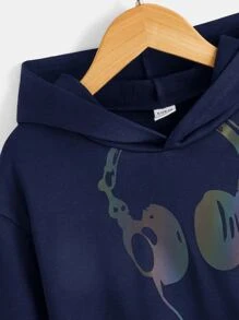 SHEIN Tween Boy Reflective Drop Shoulder Graphic Sweatshirt - Navy Blue - View 5