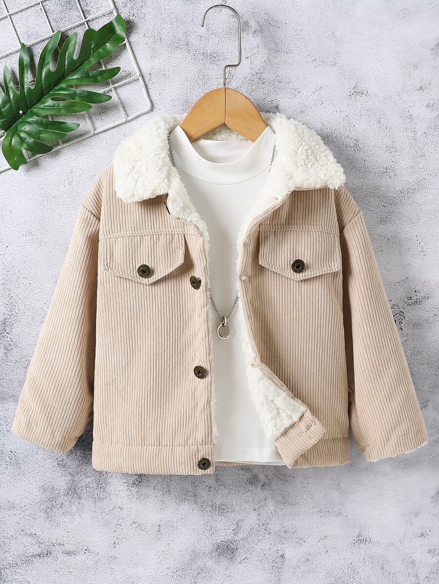 SHEIN 年輕男孩的博格(人造毛)立領複蓋細節大衣