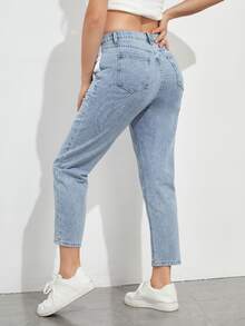 SHEIN Maternity Slant Pocket Mom Fit Jeans - Light Wash - View 3