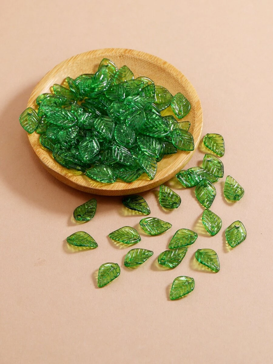 100入組3d亞克力綠葉形狀diy工藝用品（用於手鍊、項鍊、吊墜製作）,假葉材料