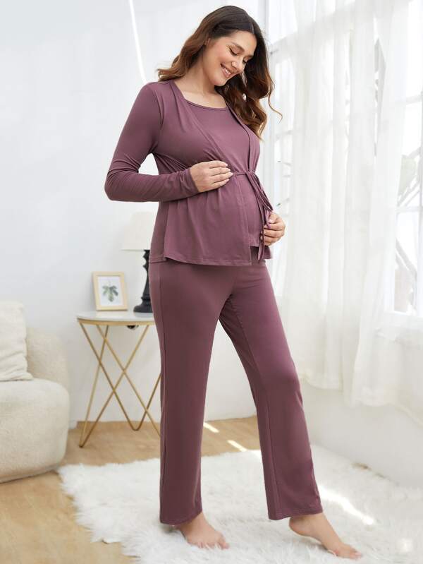 SHEIN Maternity Drawstring Waist Nursing Lounge Set SHEIN USA