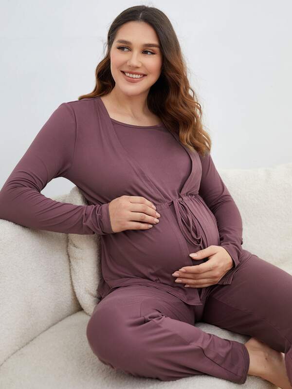 SHEIN Maternity Drawstring Waist Nursing Lounge Set SHEIN USA