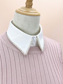 1pc White Chiffon Pointed Collar With Bead Embellishment Fake Collar - White - View 2