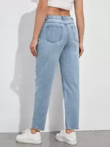 SHEIN Maternidad Jeans ajustados mom desgarro - Lavado ligero - Ver 2