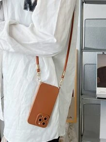 素色手機殼附帶繩子 - 棕色 - 查看 5