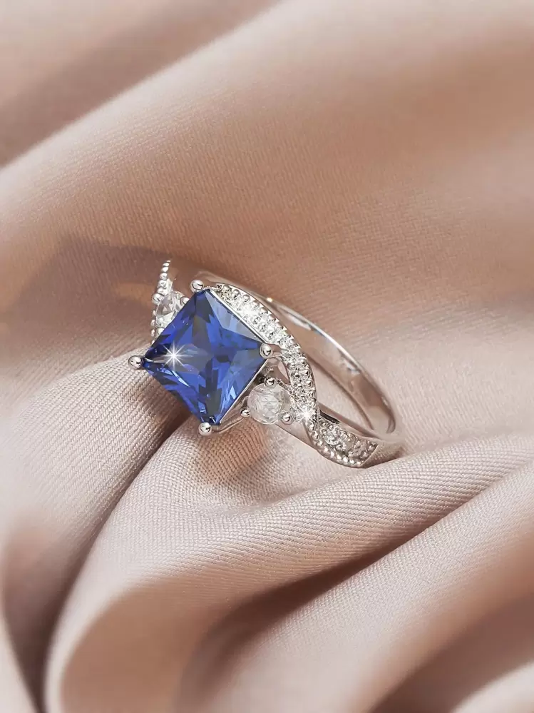 1pc Blue Copper Ring - Silver - View 3