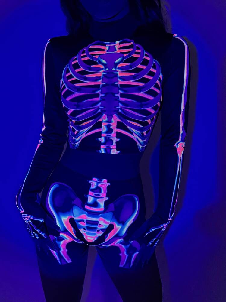 ROMWE PUNK Camiseta cortareflectante estampado de esqueleto  & Shorts biker - Negro - Añade 9