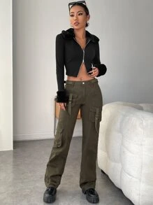 Muchica Borg Collar Zip Front Jacket In Fall/Winter - Black - View 5