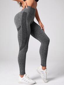 Yoga Basic Leggings de yoga tejido marled Leggings de entrenamiento con control de barriga que abrazan la cadera inconsútil - Gris Oscuro - Ver 2
