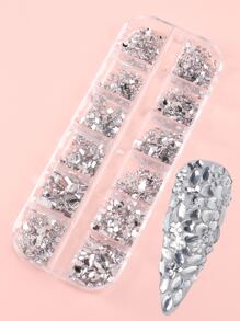 FULL BEAUTY Bộ 12 ô đính đá trắng trang trí móng tay, phụ kiện trang trí móng tay tự làm, đá quý trang trí móng tay, vật tư làm móng. - Bạc - Xem 1