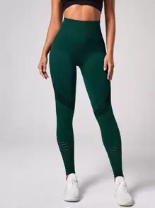 Yoga Basic Quần Leggings Thể thao Nữ Sọc - Màu xanh lá cây đậm - Xem 3
