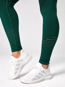 Yoga Basic Quần Leggings Thể thao Nữ Sọc - Màu xanh lá cây đậm - Xem 6