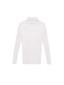 Solid High Neck Fluffy Sweater - White - View 2
