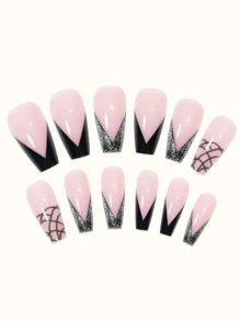 24pcs Glitter Fake Nail & 1sheet Tape & 1pc Nail File - Multicolor - View 5