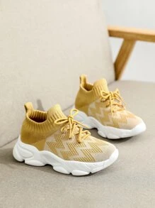 Sporty Running Shoes For Boys, Chevron Pattern Lace-up Front Sneakers - Multicolor - View 5