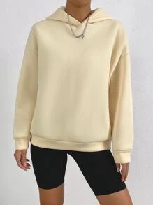 SHEIN Unity Slogan & Floral Print Drop Shoulder Hoodie - Apricot - View 5