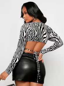 SHEIN SXY Zebra Striped Tie Back Crop Tee