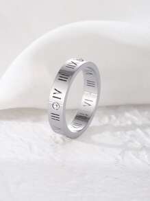 1Pc Luxury Vintage Style Stainless Steel Exquisite Gold & Silver Roman Numeral Single Ring For Women & Men Party Ring Jewelry - Silver - View 2