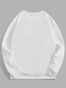 SHEIN Cottnline 男式基本款学院风英式印花修身运动衫 - 白色 - 查看 2
