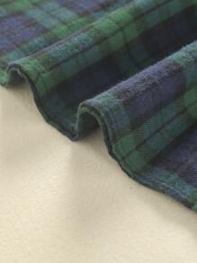 小女童格紋印花娃娃領荷葉袖洋裝