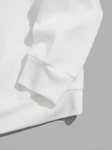 SHEIN Cottnline 男式基本款学院风英式印花修身运动衫 - 白色 - 查看 5