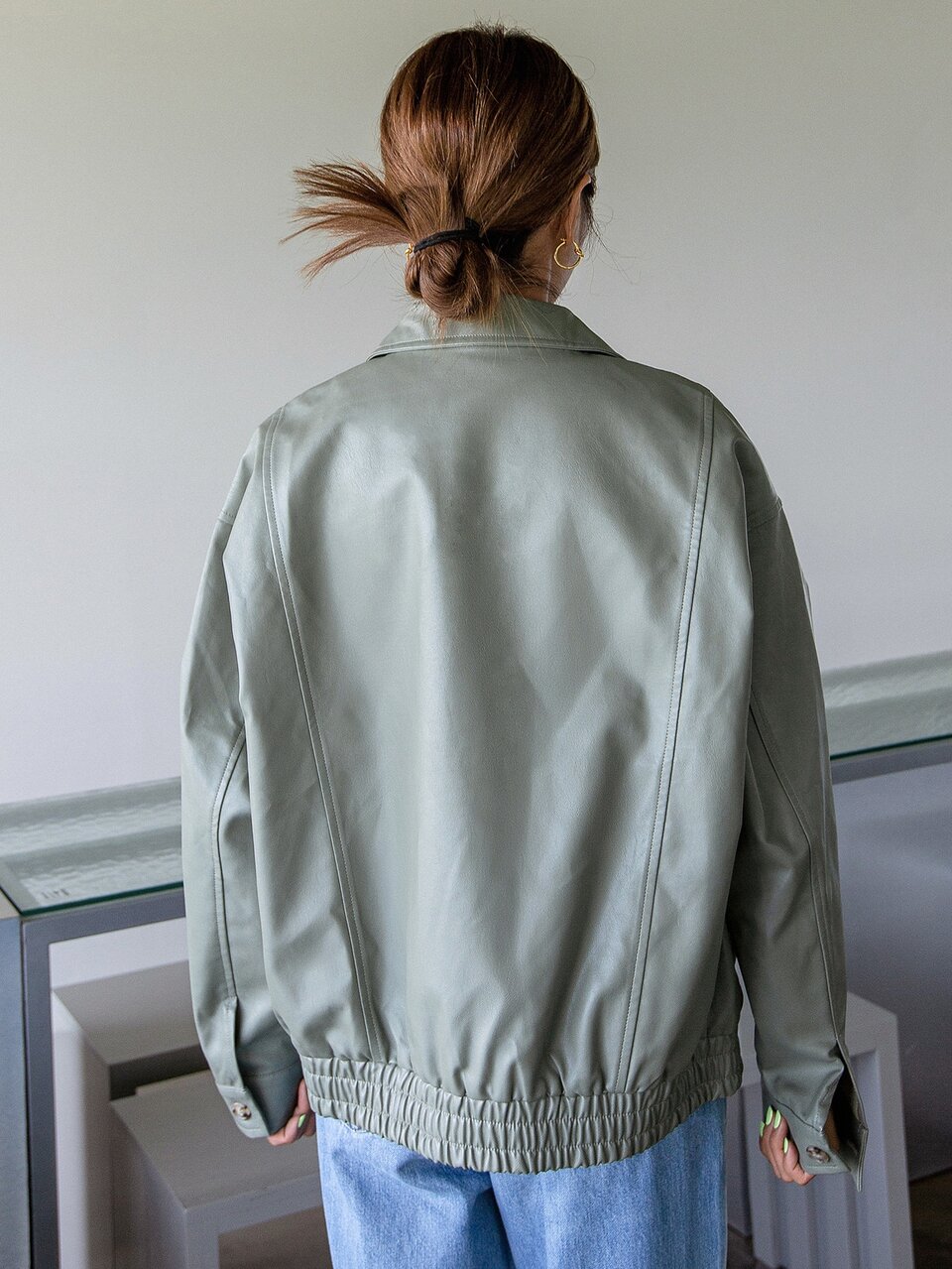 Drop Shoulder Zip Up PU Jacket