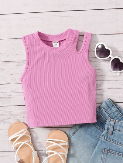 SHEIN Cô Gái Trẻ Gân đan Cắt ra Áo ba lỗ