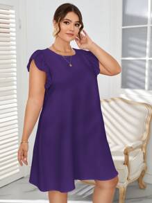 SHEIN VCAY Plus Ruffle Sleeve Tunic Dress - Violet Purple - View 6