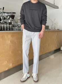 DAZY Men Letter Embroidery Drop Shoulder Sweatshirt - Dark Grey - View 6