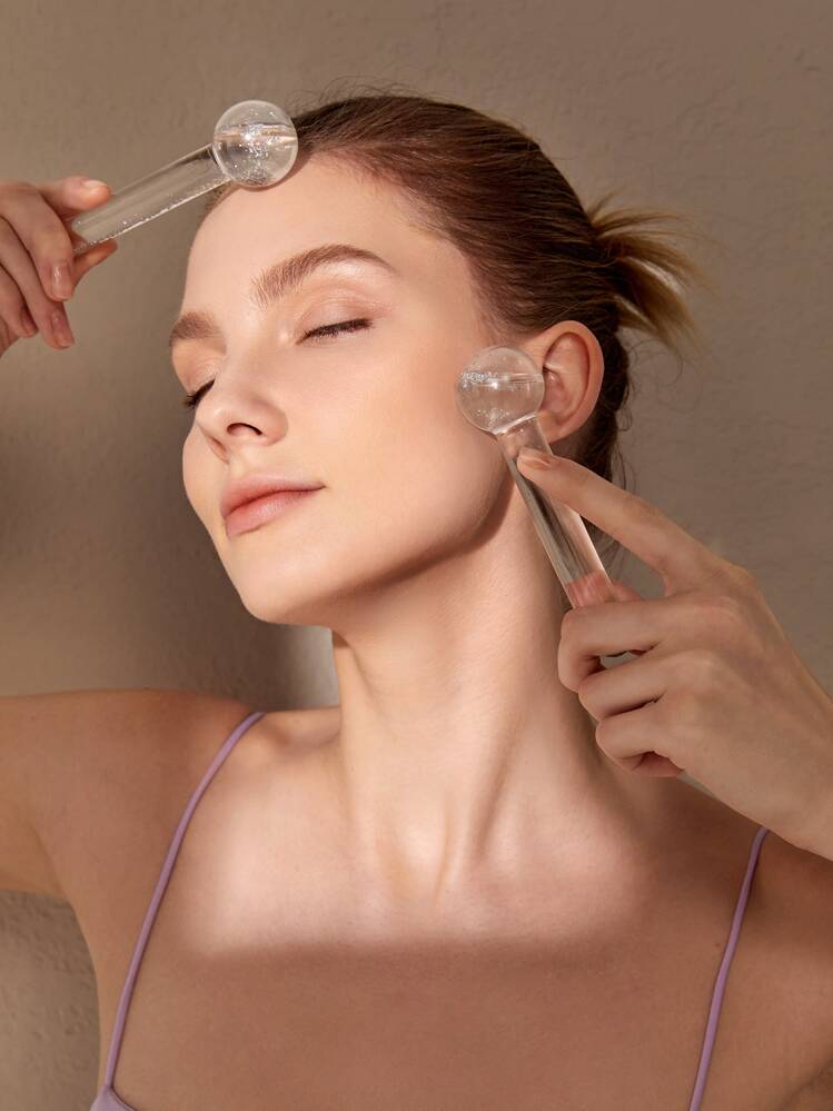 フェイシャルマッサージアイスホッケー 2個セット、ビューティー、スキンケア製品、スパ、セルフケア、スキンケアツール、フェイスケア、エステティシャン用品、マッサージ、フェイスマッサージツール、フェイスローラー - ホワイト - 見る 2