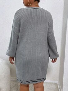 Flirla Váy len oversized Lá thư Giải trí - Xám - Xem 2