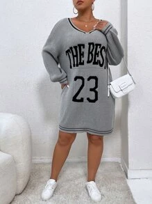 Flirla Váy len oversized Lá thư Giải trí - Xám - Xem 4
