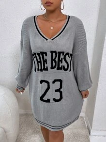 Flirla Váy len oversized Lá thư Giải trí - Xám - Xem 5