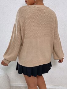 Flirla Plus Floral Patched Drop Shoulder Duster Cardigan, For Winter Fall Cloth For Women - Khaki - View 3