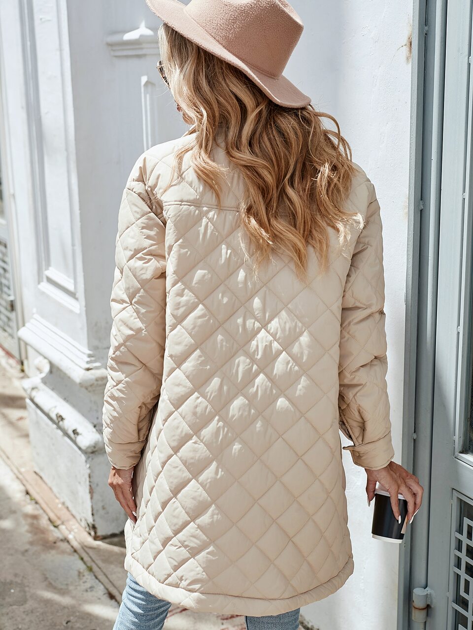 Flap Pocket Snap Button Up Quilted Coat Fall Cloth For Women
